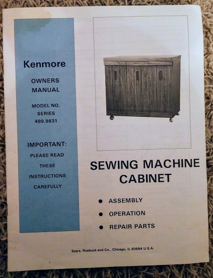 (image for) Kenmore Sewing Machine Cabinet Manual, Model 499.9831 Series - Click Image to Close