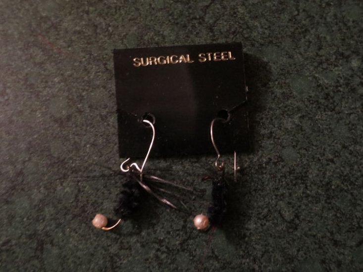 (image for) Earrings, Fishing, New, Black, Silver Wires, FE11 - Click Image to Close