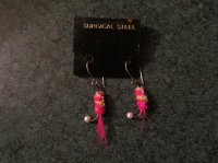 (image for) Earrings, Fishing, New, Pink & Yellow, Silver Wires, FE14