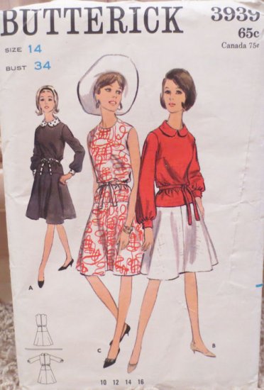 (image for) Pattern, Butterick, 3939, Size 14, Bust 34 - Click Image to Close
