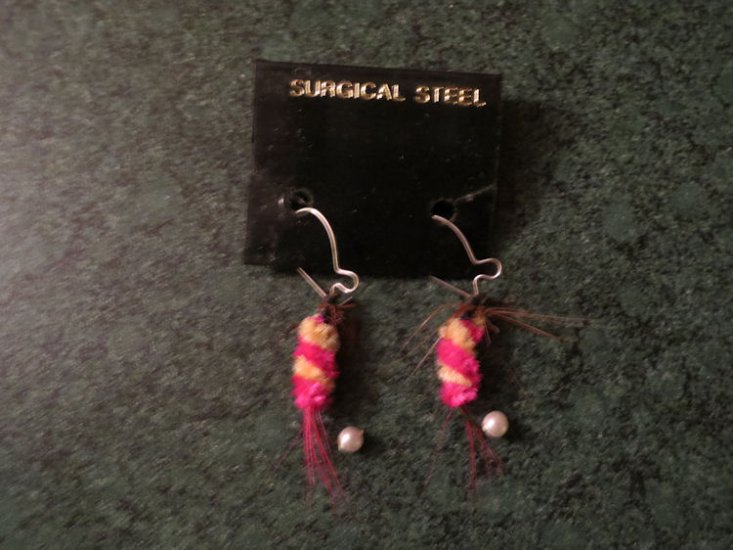 (image for) Earrings, Fishing, New, Yellow Pink Brown, Silver Wires, FE3 - Click Image to Close