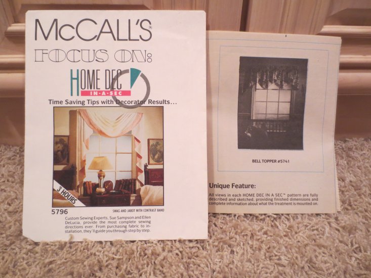 (image for) Pattern, 2 Patterns, McCall's 5796 & Bell Topper 5741, Curtains - Click Image to Close