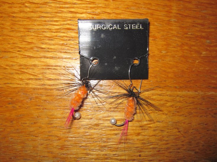 (image for) Earrings, Fishing, New, Black Orange Pink, Silver Wires, FE16 - Click Image to Close