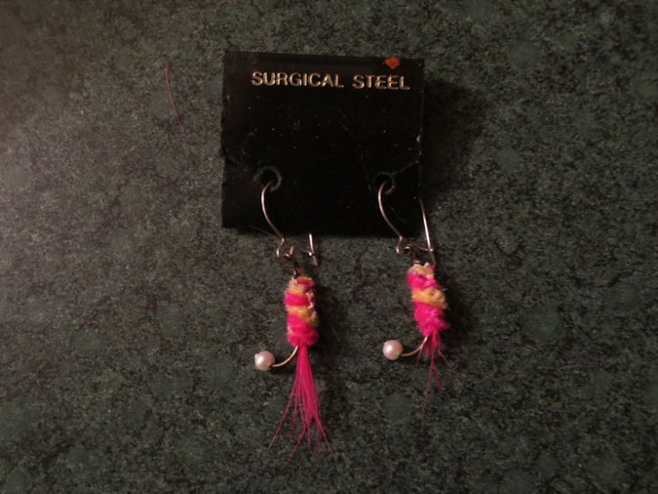 (image for) Earrings, Fishing, New, Pink & Yellow, Silver Wires, FE14 - Click Image to Close