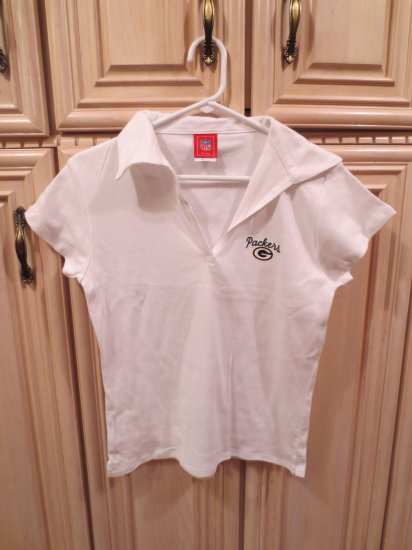 (image for) NEW NFL For Her Ladies' G. B. Packers White Polo T-Shirt, L (30) - Click Image to Close