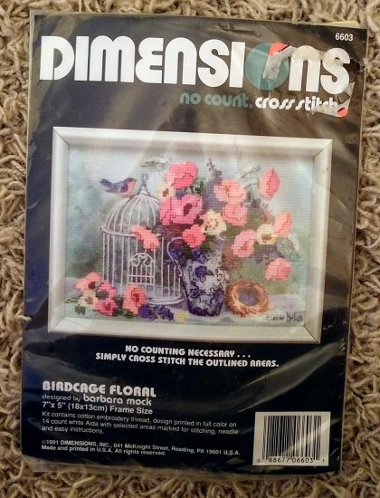 (image for) Dimensions Birdcage Floral No Count Cross Stitch Craft - Click Image to Close