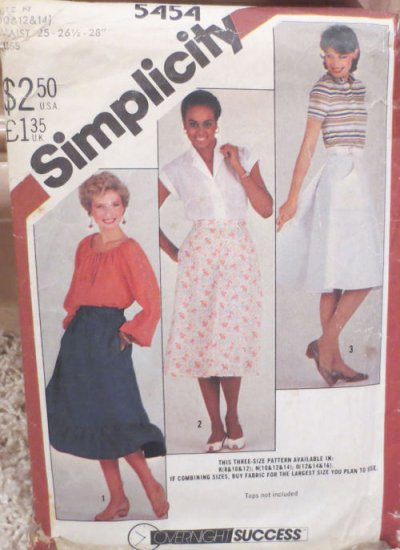 (image for) Pattern, Simplicity, 5454, Sizes 10, 12 & 14, 25, Waist 25-28 - Click Image to Close