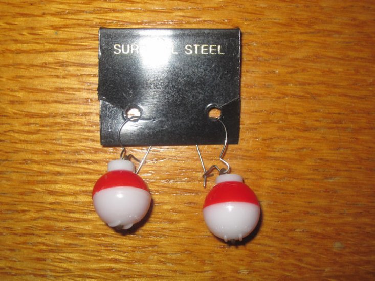 (image for) Earrings, Fishing, New, Bobbers, Silver Wires, FE15 - Click Image to Close