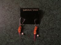 (image for) Earrings, Fishing, New, Pink & Brown, Silver Wires, FE5