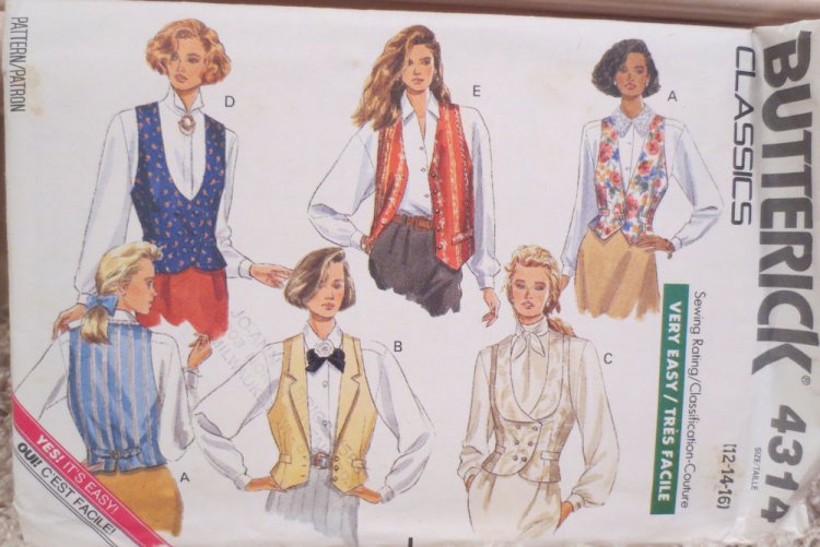 (image for) Pattern, Butterick, 4314, Sizes 12, 14, & 16 - Click Image to Close