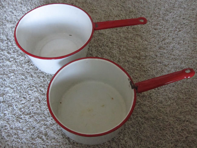 (image for) Enamelware, Red & White, Black & White, Lot - Click Image to Close