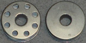 (image for) Bobbins w/8 Holes on One Side, Metal, 6 Bobbins, Item 40264NS - Click Image to Close