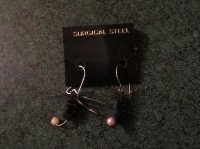 Earrings, Fishing, New, Black, Silver Wires, FE11