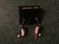 Earrings, Fishing, New, Black White Pink, Silver Wires, FE10