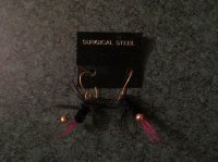 Earrings, Fishing, New, Black & Pink, Gold Wires, FE8