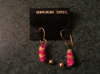 Earrings, Fishing, New, Pink & Yellow, Gold Wires, FE13