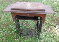Treadle Sewing Machine Cast Iron Base and Wood Cabinet Top