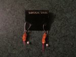 Earrings, Fishing, New, Pink & Brown, Silver Wires, FE5