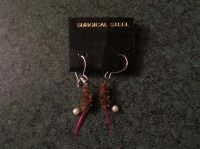 Earrings, Fishing, New, Brown & Pink, Silver Wires, FE7